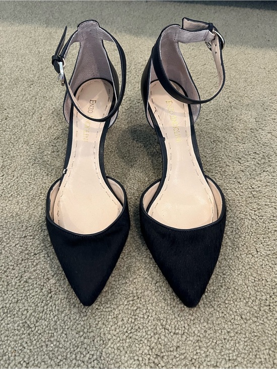 Enzo Angiolini Shoes - Enzo Angiolini Black Haircalf Ankle Strap Pointed Toe Heels Size 7.5M